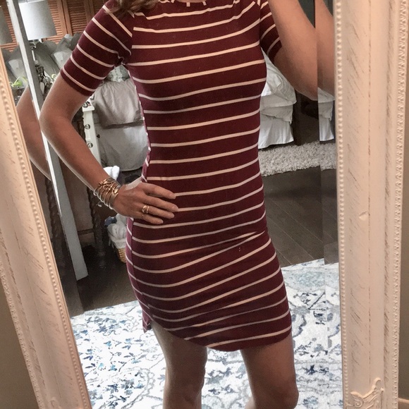 Capella Striped Burgundy Bodycon Dress - Picture 2 of 8